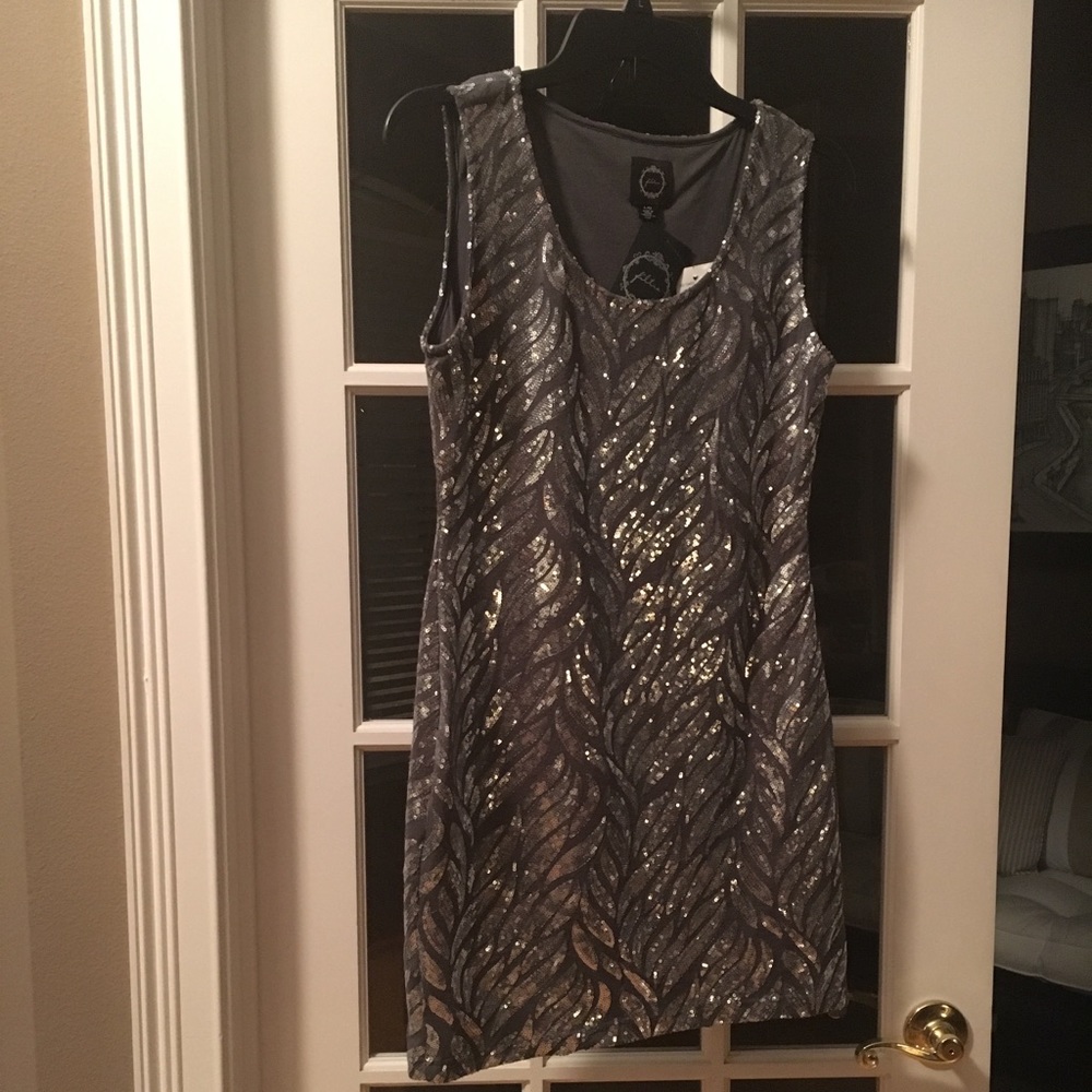 Filtre Tank  Dress with Sequins Silver/Gray Size L
